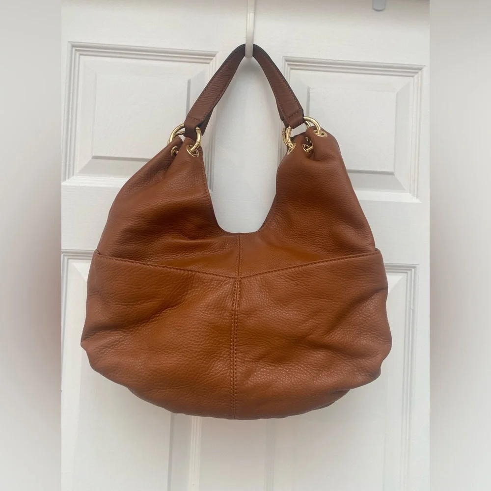 Michael Kors Brown Leather Layton Large Hobo Bag w Gold Tone Hardware
